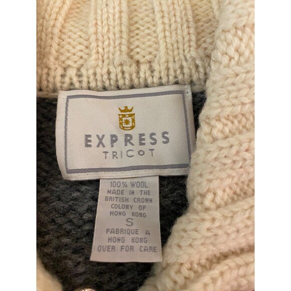 Vintage Express Tricot Wool Fair Isle Cardigan Sweater Zips Gray Red Blue Small - Picture 3 of 8